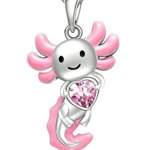 1Pc Cute Pink Ear Axolotl Pink Heart Pendant Necklace Exquisite Women Cartoon